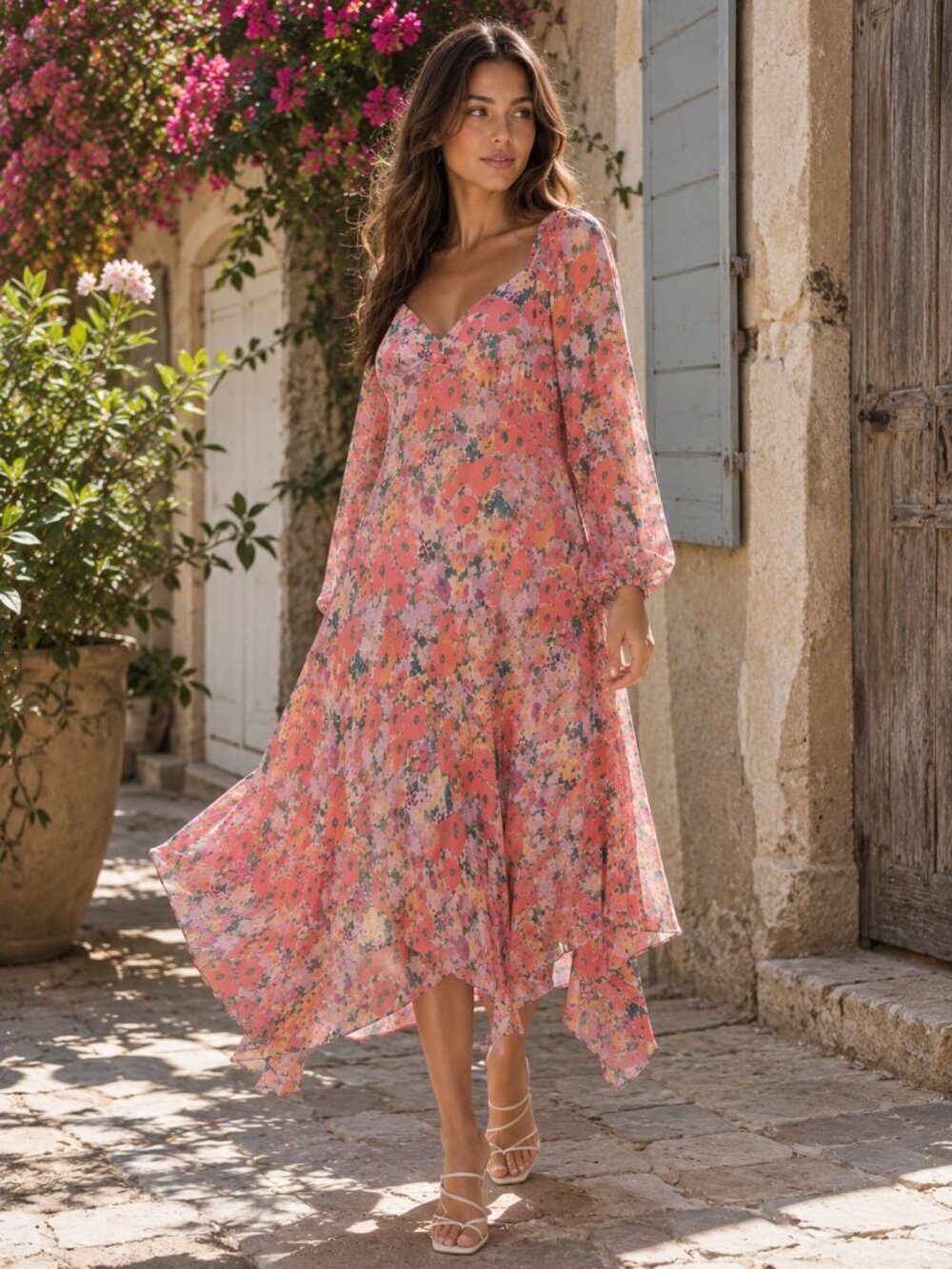 Lost + Wander Floral Bliss Cottage Boho Midi Dress in Peach Multi One Size NWT